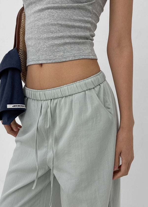 Horon Cool Linen Slim Elastic Waist Pants