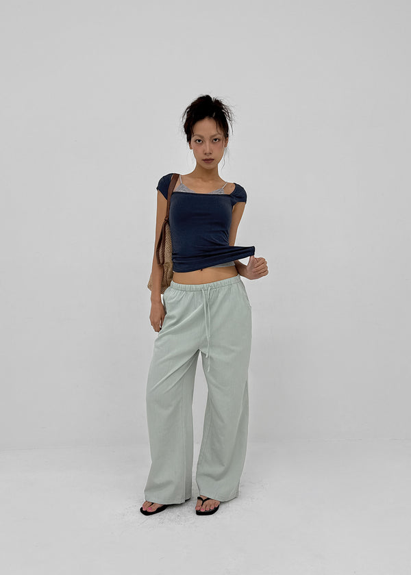 Horon Cool Linen Slim Elastic Waist Pants