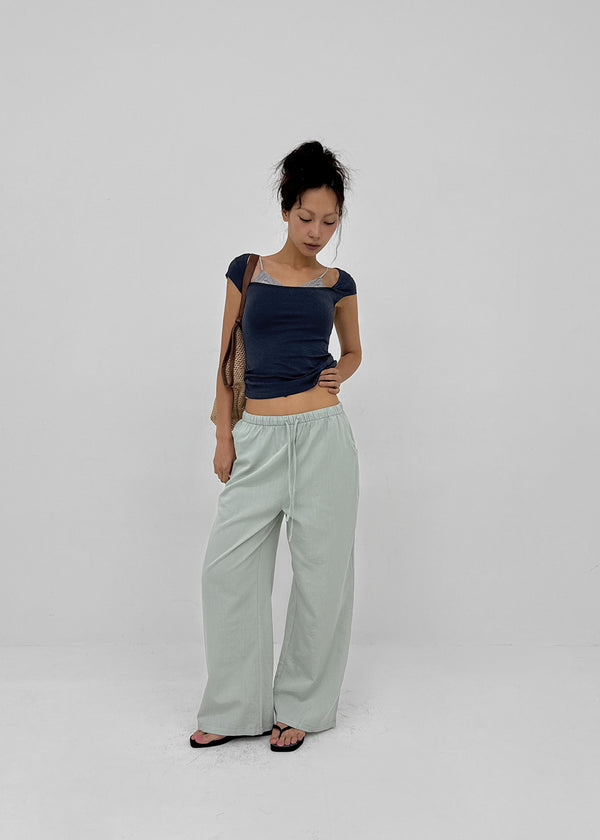 Horon Cool Linen Slim Elastic Waist Pants