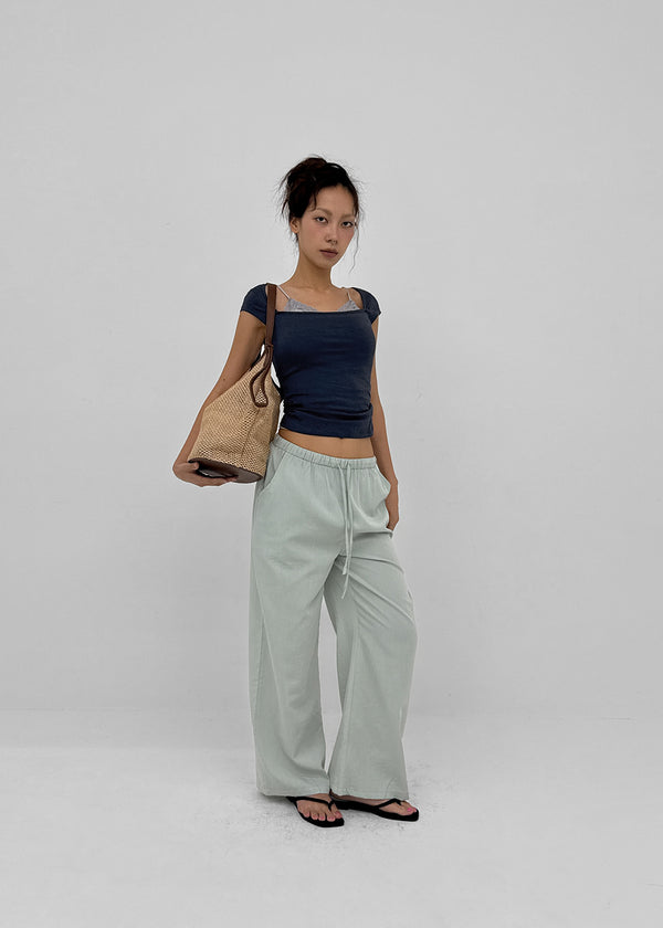 Horon Cool Linen Slim Elastic Waist Pants