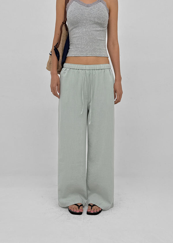 Horon Cool Linen Slim Elastic Waist Pants