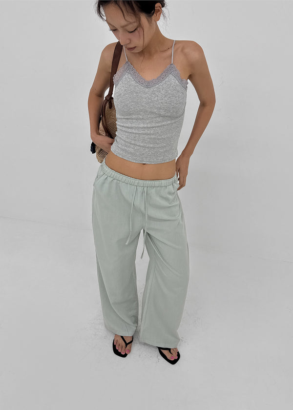 Horon Cool Linen Slim Elastic Waist Pants