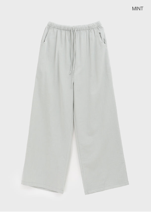 Horon Cool Linen Slim Elastic Waist Pants
