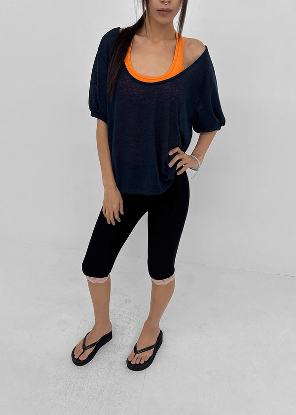 Glam Deep U-neck Summer Knit Short Sleeve Tee