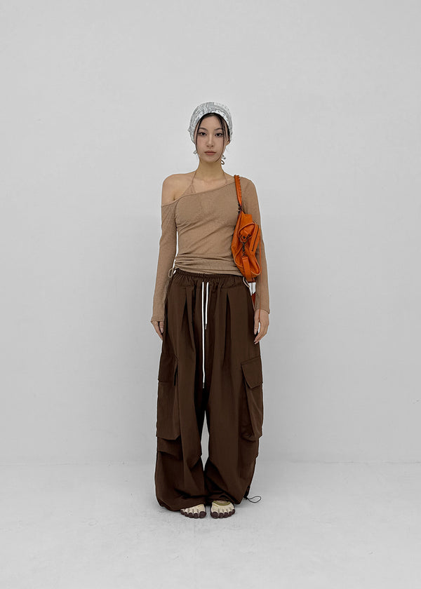 (UNISEX) Char Nylon Cargo String Pants