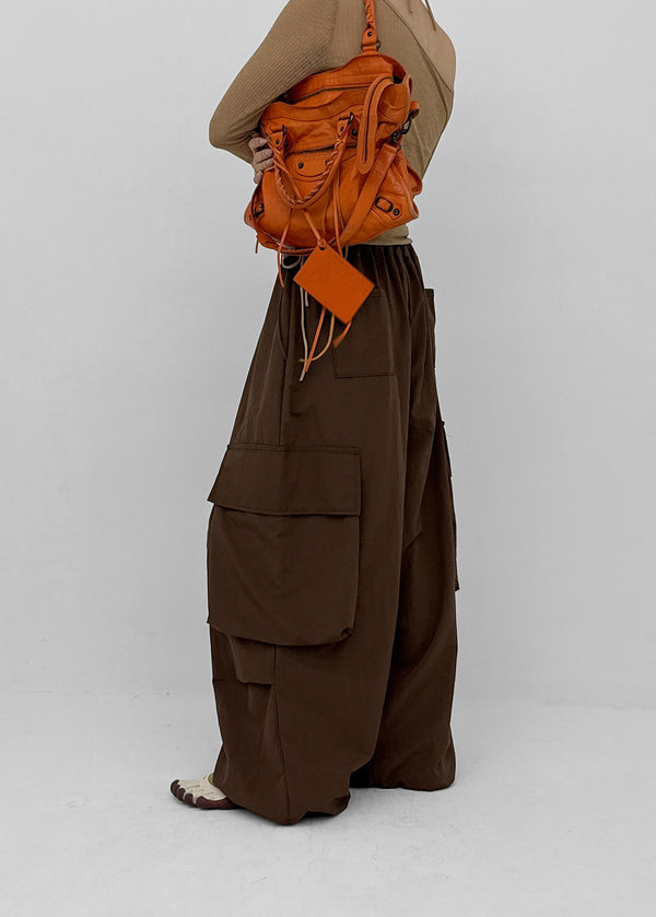 (UNISEX) Char Nylon Cargo String Pants