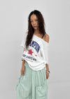 Pzen Printed Off-shoulder Short-sleeve Tee