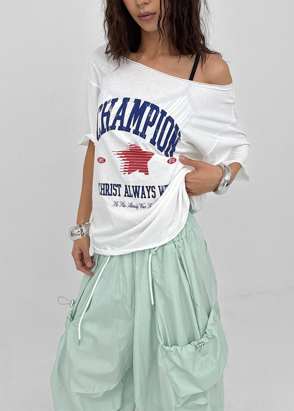 Pzen Printed Off-shoulder Short-sleeve Tee