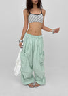 Pink Nylon Cargo Elastic Pants