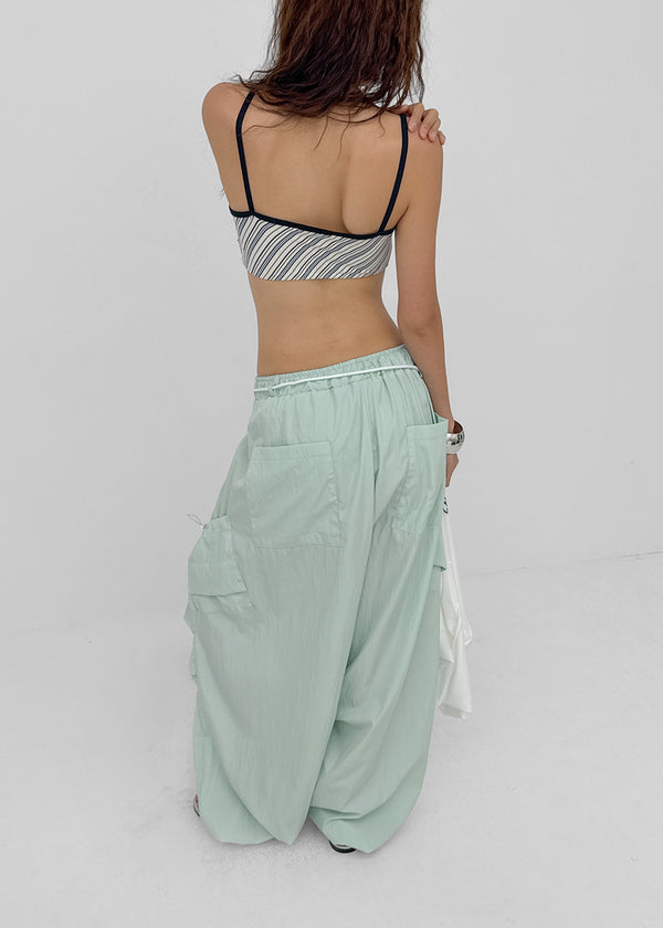 Pink Nylon Cargo Elastic Pants