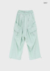 Pink Nylon Cargo Elastic Pants
