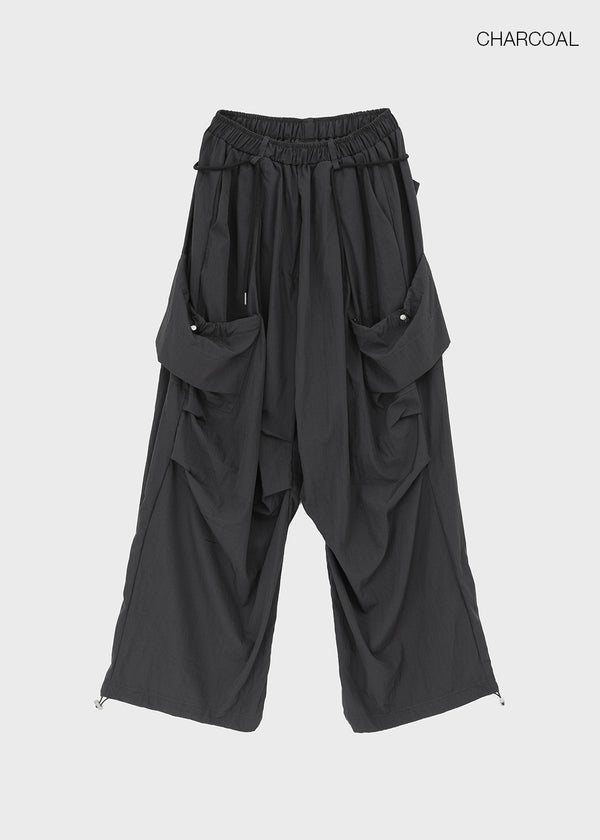 Pink Nylon Cargo Elastic Pants