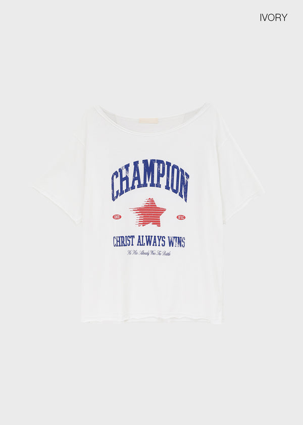 Pzen Printed Off-shoulder Short-sleeve Tee