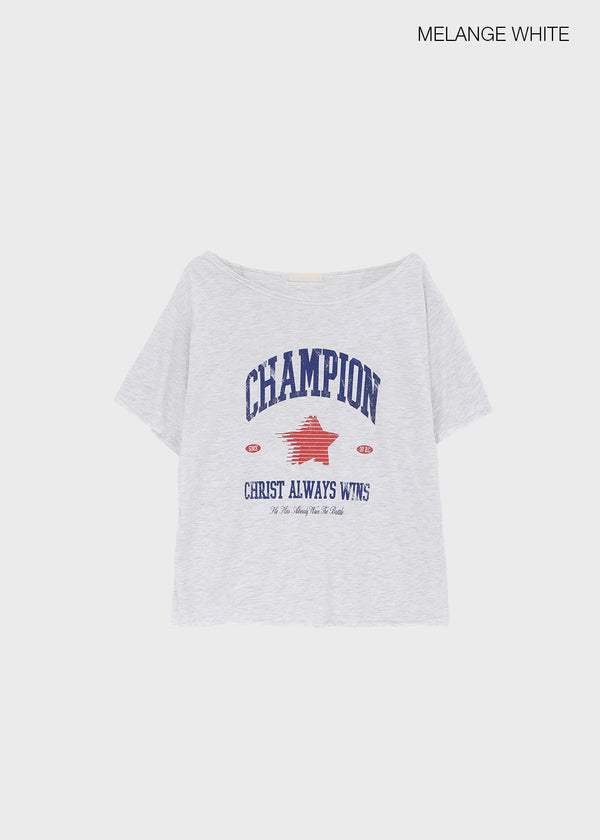 Pzen Printed Off-shoulder Short-sleeve Tee