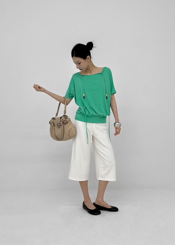 Dash Beads Strap Halter Short Sleeve Tee