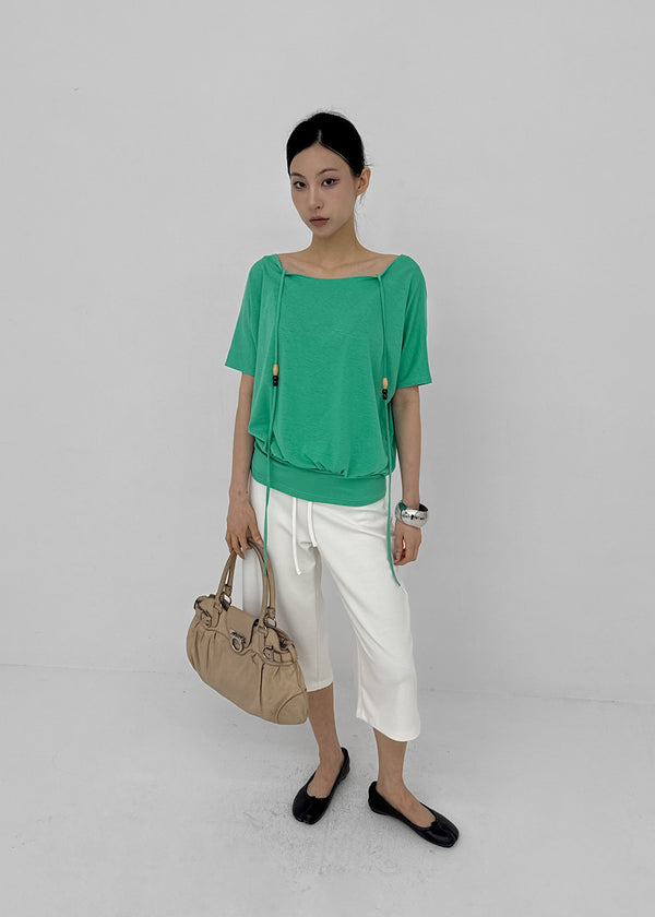 Dash Beads Strap Halter Short Sleeve Tee