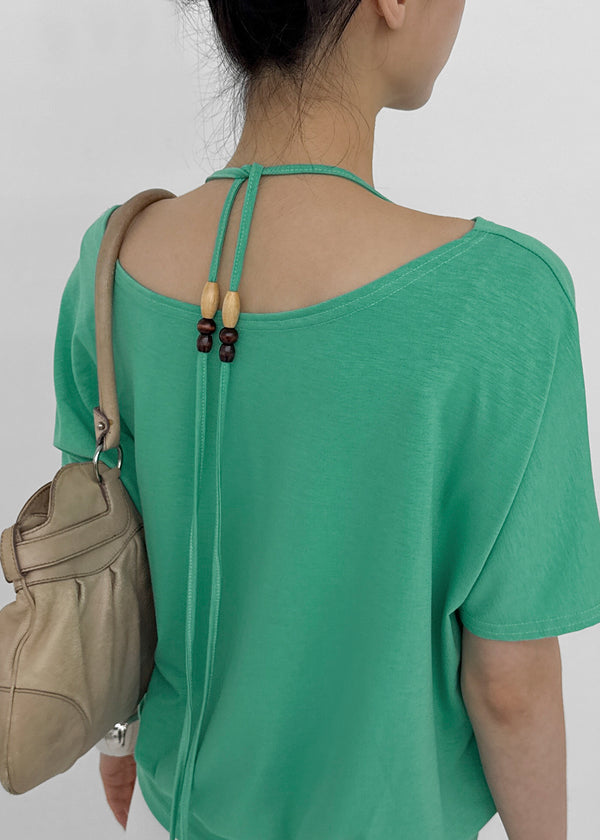Dash Beads Strap Halter Short Sleeve Tee