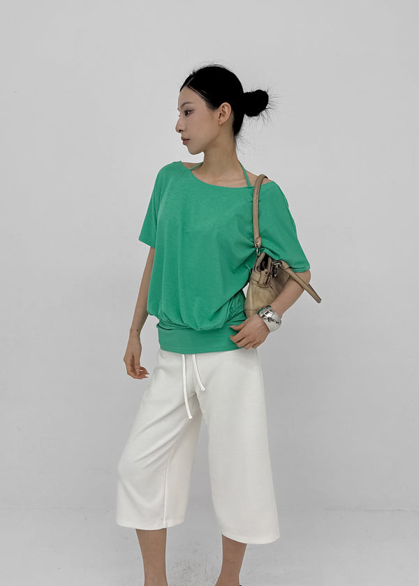 Dash Beads Strap Halter Short Sleeve Tee
