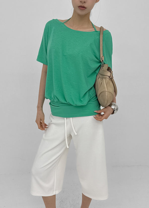 Dash Beads Strap Halter Short Sleeve Tee