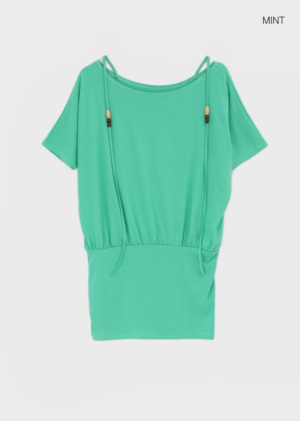 Dash Beads Strap Halter Short Sleeve Tee