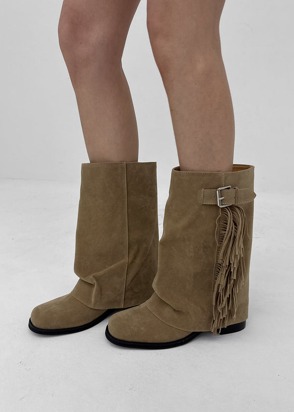 Melt Tassel Suede Mid-calf Boots