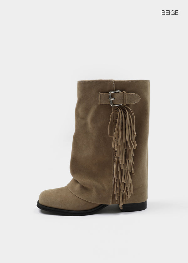 Melt Tassel Suede Mid-calf Boots