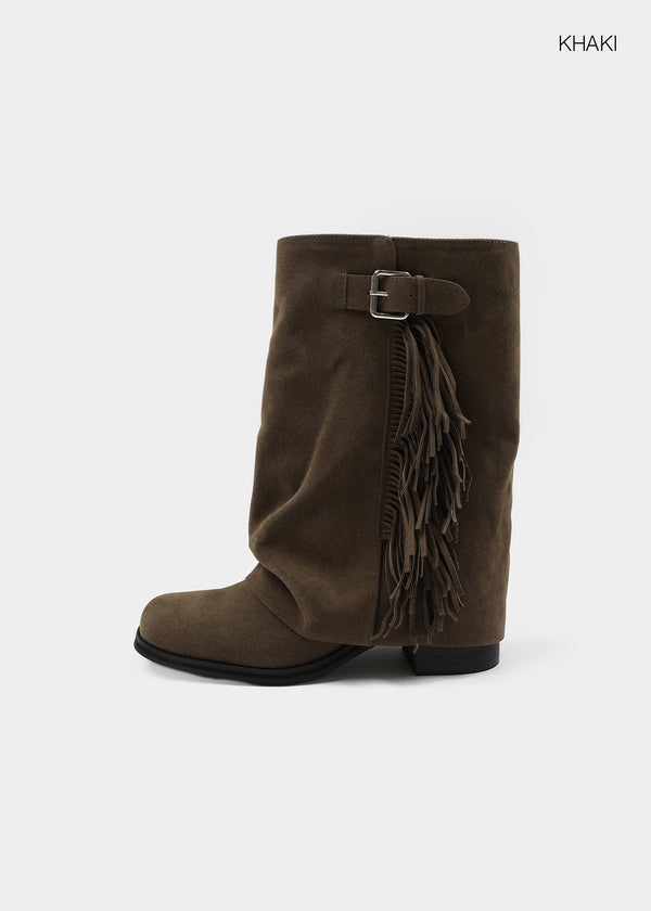 Melt Tassel Suede Mid-calf Boots