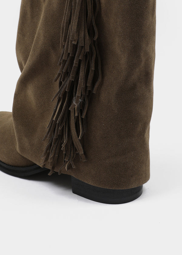 Melt Tassel Suede Mid-calf Boots