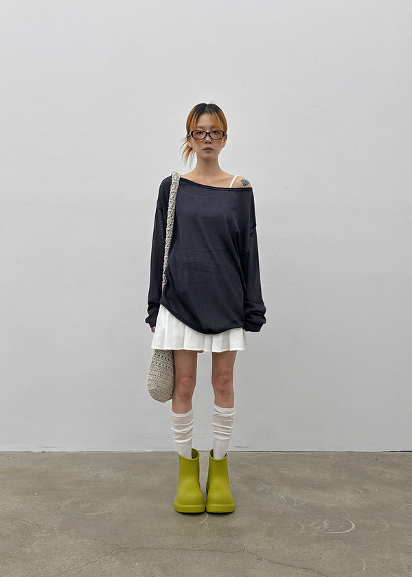 Srento Off-shoulder Knit Long-sleeve T-shirt (40% Linen)