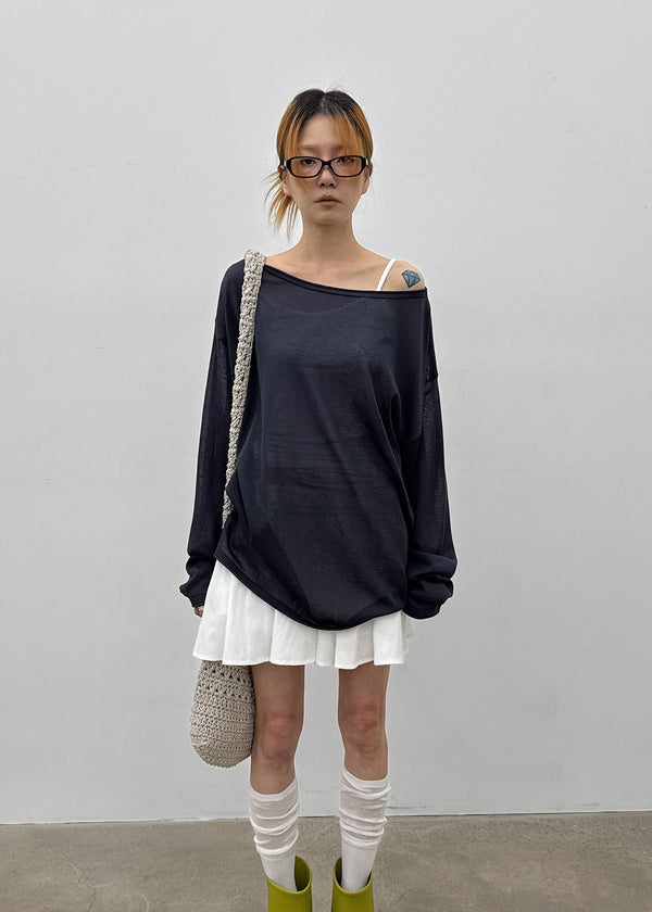 Srento Off-shoulder Knit Long-sleeve T-shirt (40% Linen)