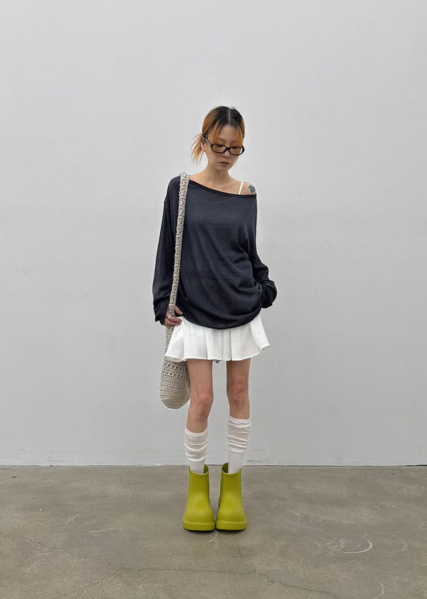 Srento Off-shoulder Knit Long-sleeve T-shirt (40% Linen)
