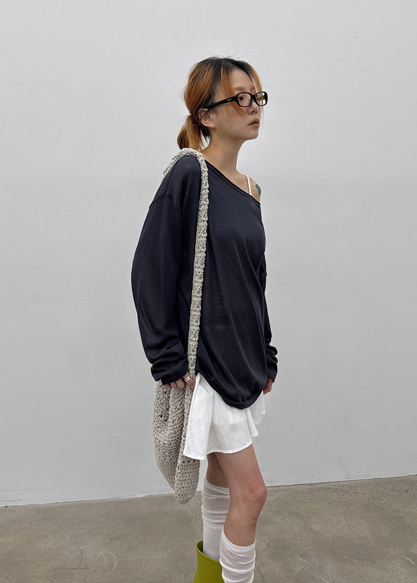 Srento Off-shoulder Knit Long-sleeve T-shirt (40% Linen)