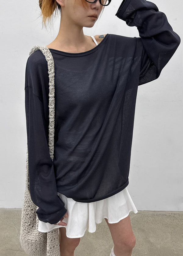 Srento Off-shoulder Knit Long-sleeve T-shirt (40% Linen)