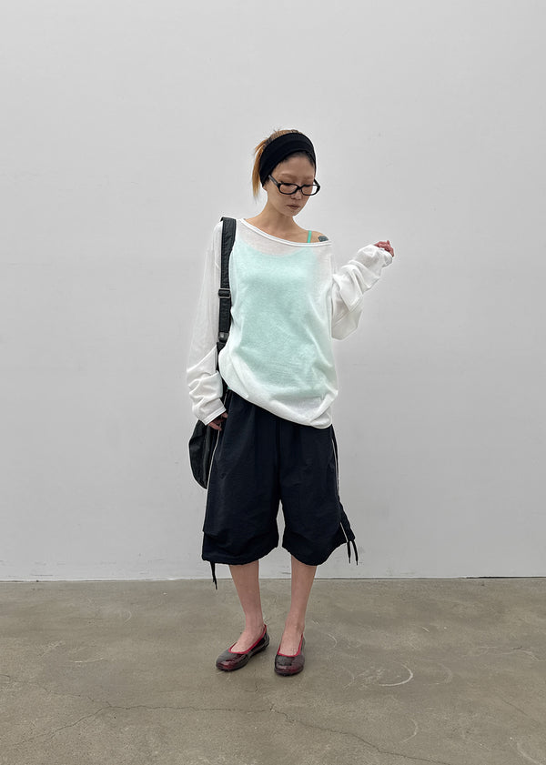 Srento Off-shoulder Knit Long-sleeve T-shirt (40% Linen)