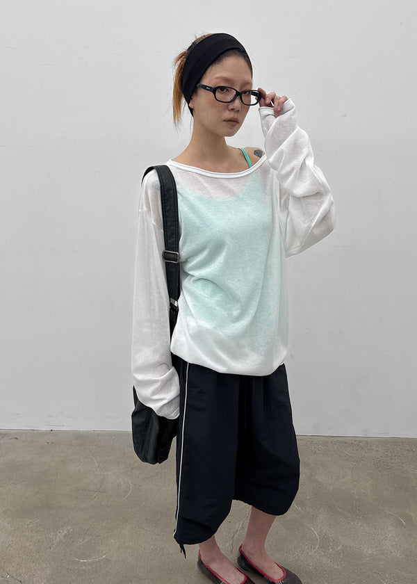Srento Off-shoulder Knit Long-sleeve T-shirt (40% Linen)
