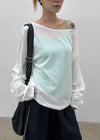Srento Off-shoulder Knit Long-sleeve T-shirt (40% Linen)