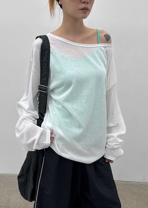 Srento Off-shoulder Knit Long-sleeve T-shirt (40% Linen)
