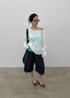 Srento Off-shoulder Knit Long-sleeve T-shirt (40% Linen)