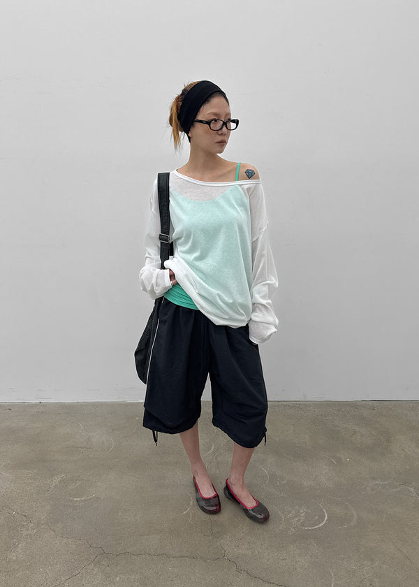 Srento Off-shoulder Knit Long-sleeve T-shirt (40% Linen)