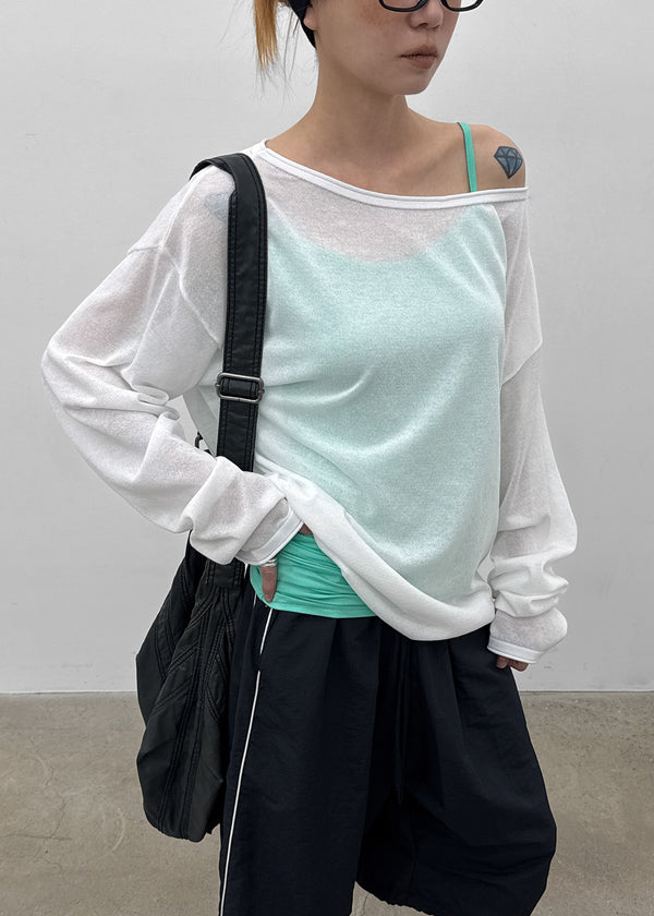 Srento Off-shoulder Knit Long-sleeve T-shirt (40% Linen)