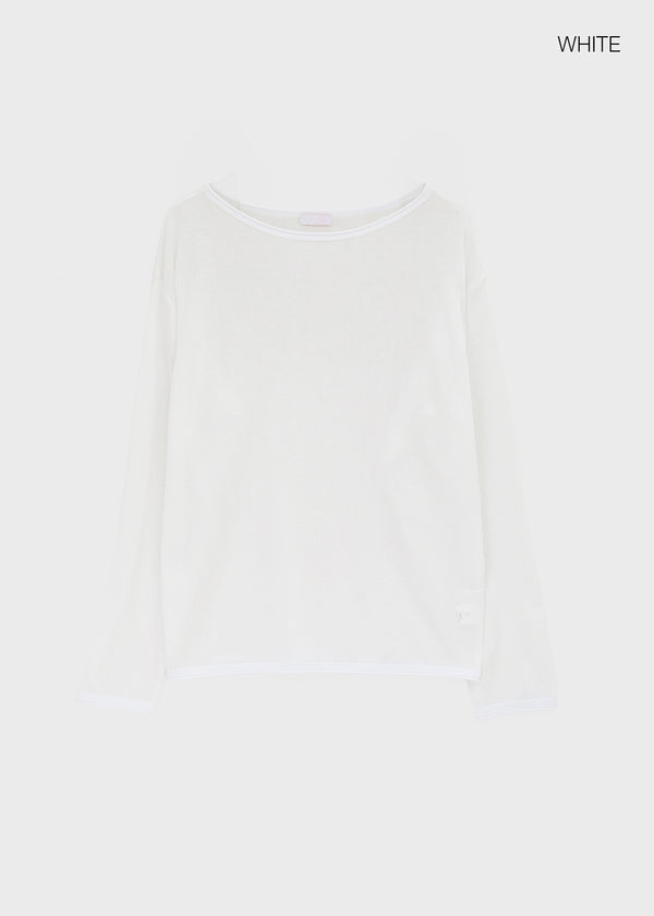 Srento Off-shoulder Knit Long-sleeve T-shirt (40% Linen)