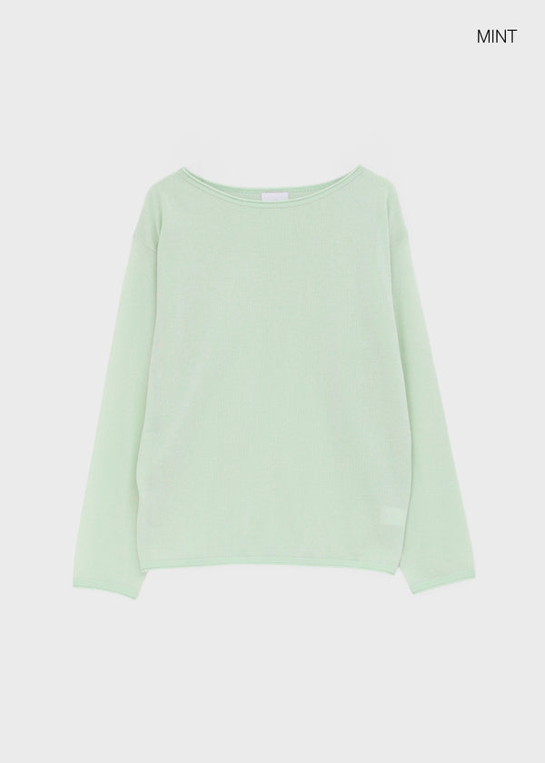 Srento Off-shoulder Knit Long-sleeve T-shirt (40% Linen)