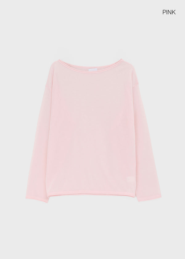 Srento Off-shoulder Knit Long-sleeve T-shirt (40% Linen)