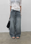 (UNISEX) Pichel Double Back Pocket Wide Denim Pants
