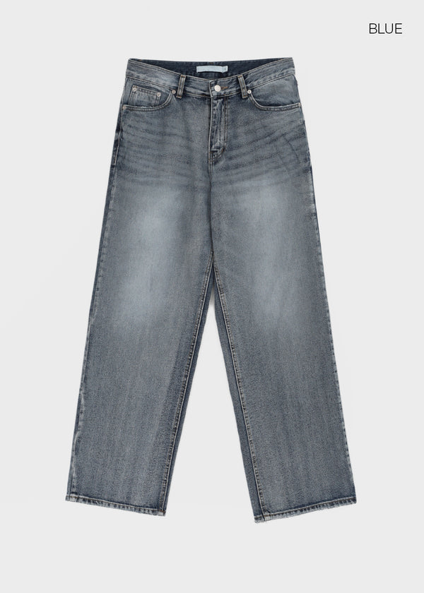 (UNISEX) Pichel Double Back Pocket Wide Denim Pants