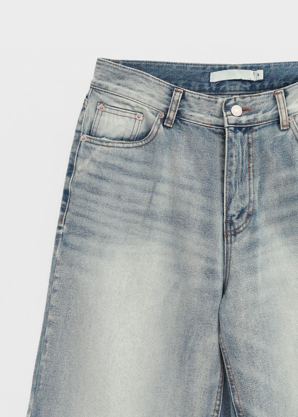 (UNISEX) Pichel Double Back Pocket Wide Denim Pants