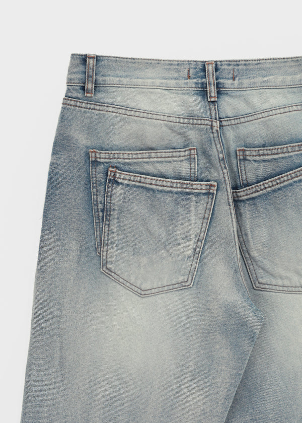 (UNISEX) Pichel Double Back Pocket Wide Denim Pants