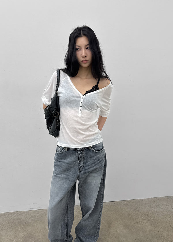 Kujan Button Roll-up 3/4 Sleeve T-shirt