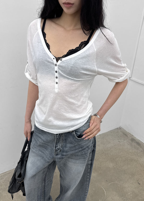 Kujan Button Roll-up 3/4 Sleeve T-shirt