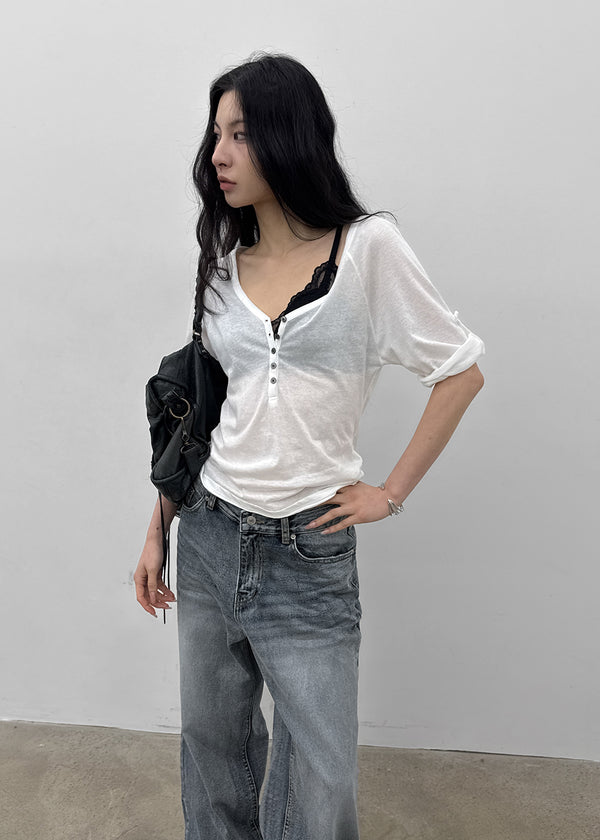 Kujan Button Roll-up 3/4 Sleeve T-shirt
